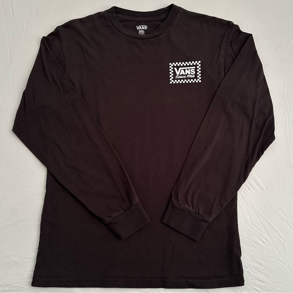 Vans black and white signature checker logo crew neck long sleeve t-shirt